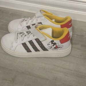 Adidas Kids' White Sneakers with Mickey Mouse and Red Accents